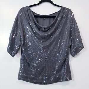 Robert Rodriguez Sequins Silk Cowl Neck Blouse